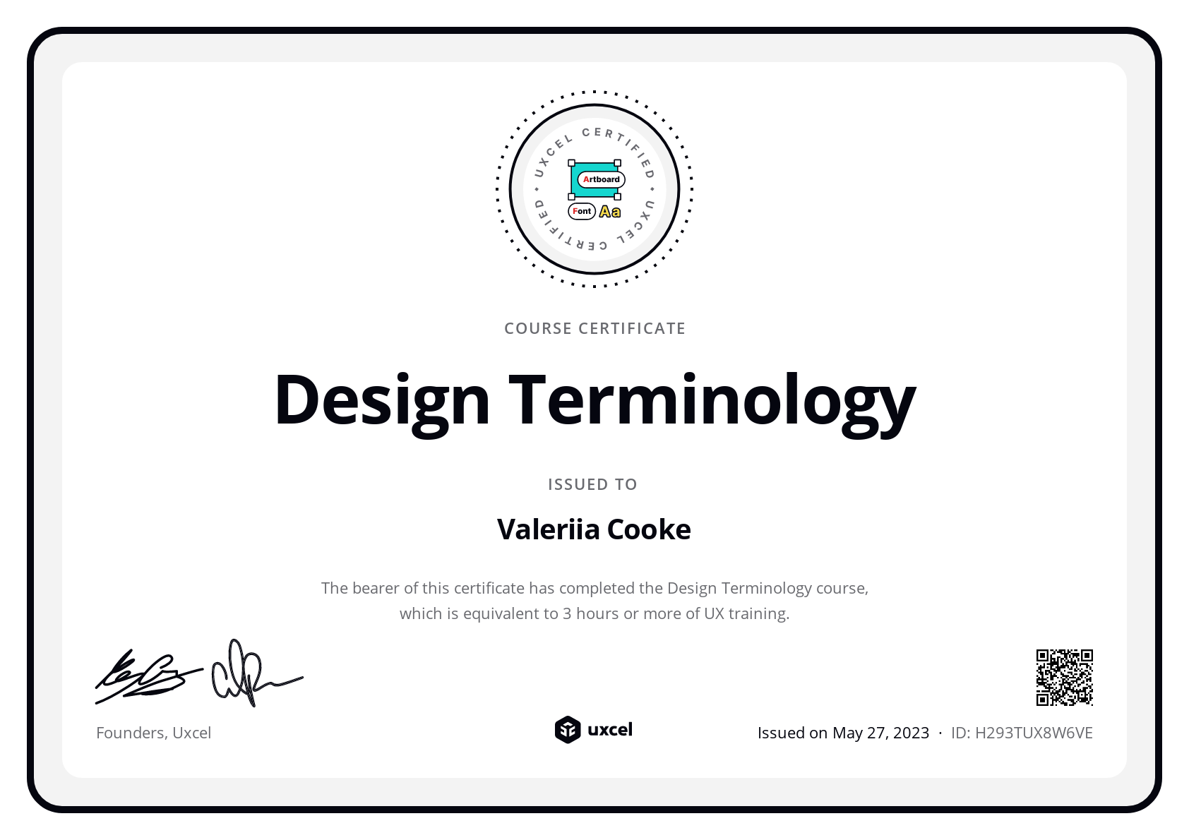 Valeriia Cooke's certificate